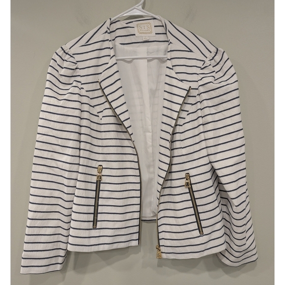 Sail To Sable STS Striped Navy White Blazer Size Large - Picture 1 of 6